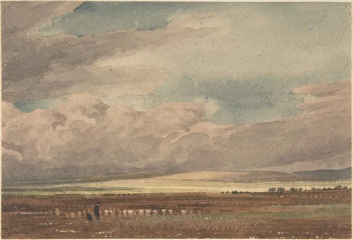 Salisbury Plain with Old Sarum in the distance, Wiltshire by William Turner, drawing, 1810-1862