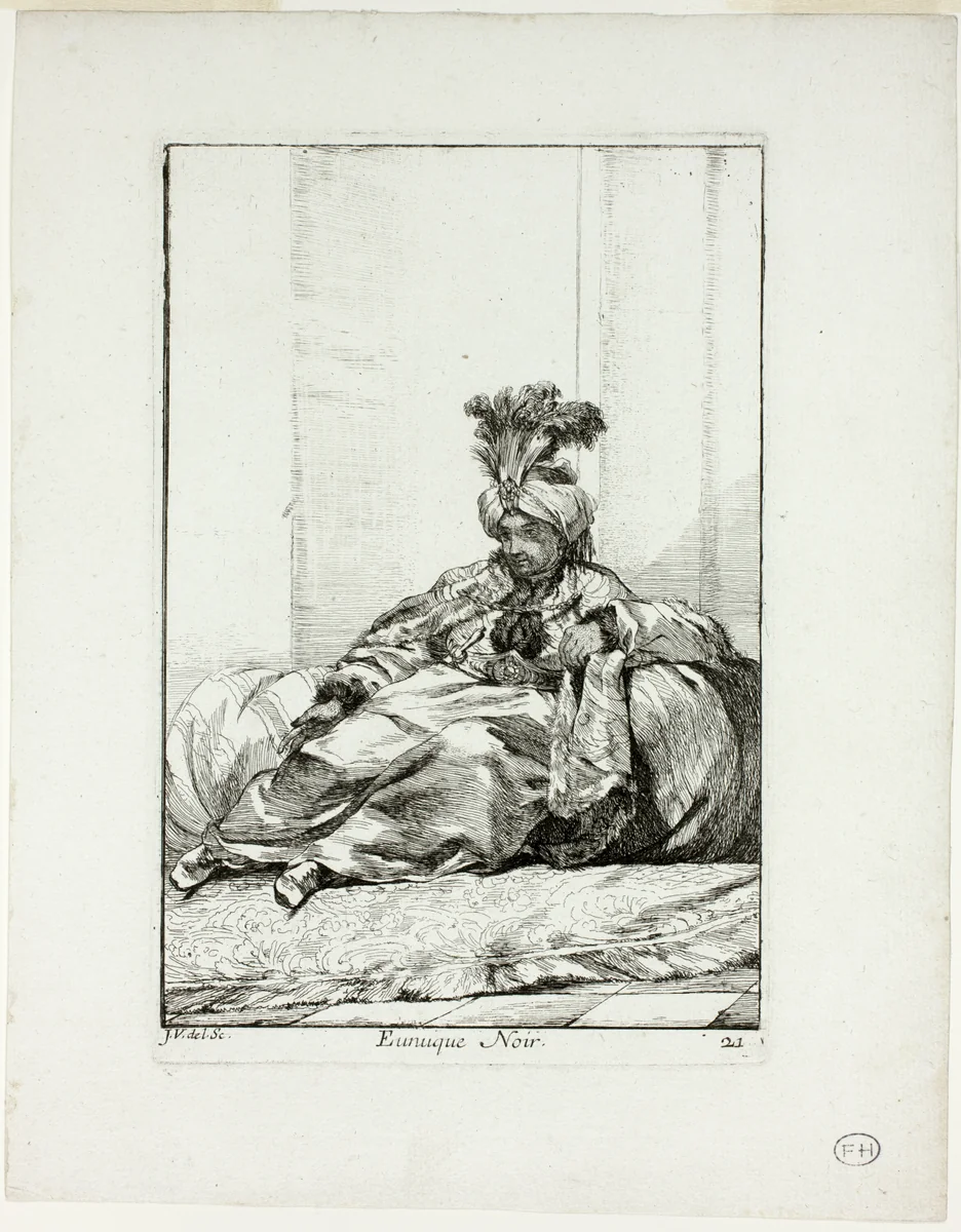 Eunuque Noir, plate 21 from Caravanne du Sultan à la Mecque by Joseph-Marie Vien, print, 1748