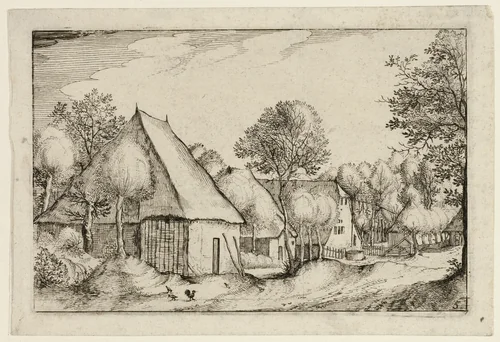 A Farmyard, plate five after Pictures of Farms, Country Houses and Rustic Villages (Praediorum villarum et rusticarum casularum icones) by Claes Jansz Visscher, print, 1612
