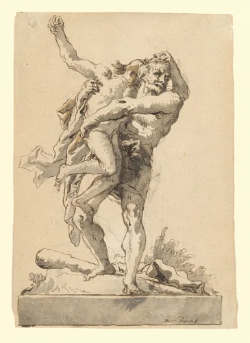 Hercules and Antaeus (with a Base Below) by Giovanni Domenico Tiepolo, drawing, 1771-1800