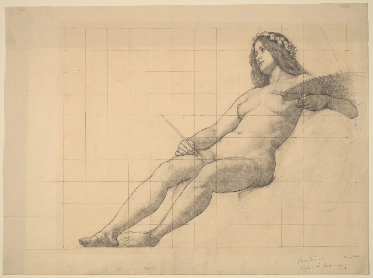 Reclining Female Nude Study for "Painting" by Kenyon Cox, drawing, 1856-1919