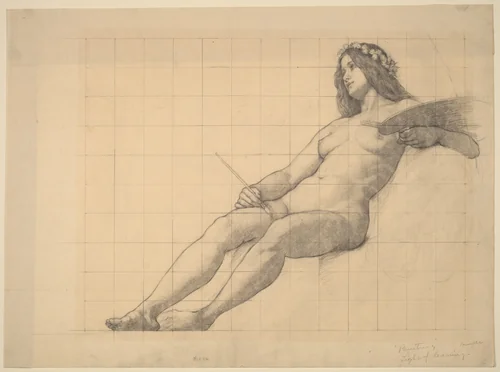 Reclining Female Nude Study for "Painting" by Kenyon Cox, drawing, 1856-1919