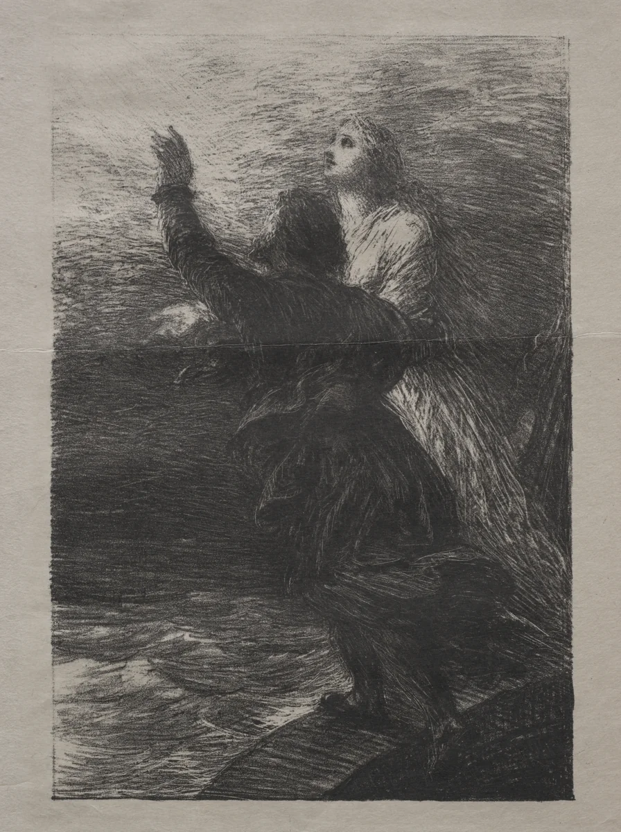 The Flying Dutchman: Act III, The Ecstasy of Senta and the Dutchman by Henri Fantin-Latour, print, 1886