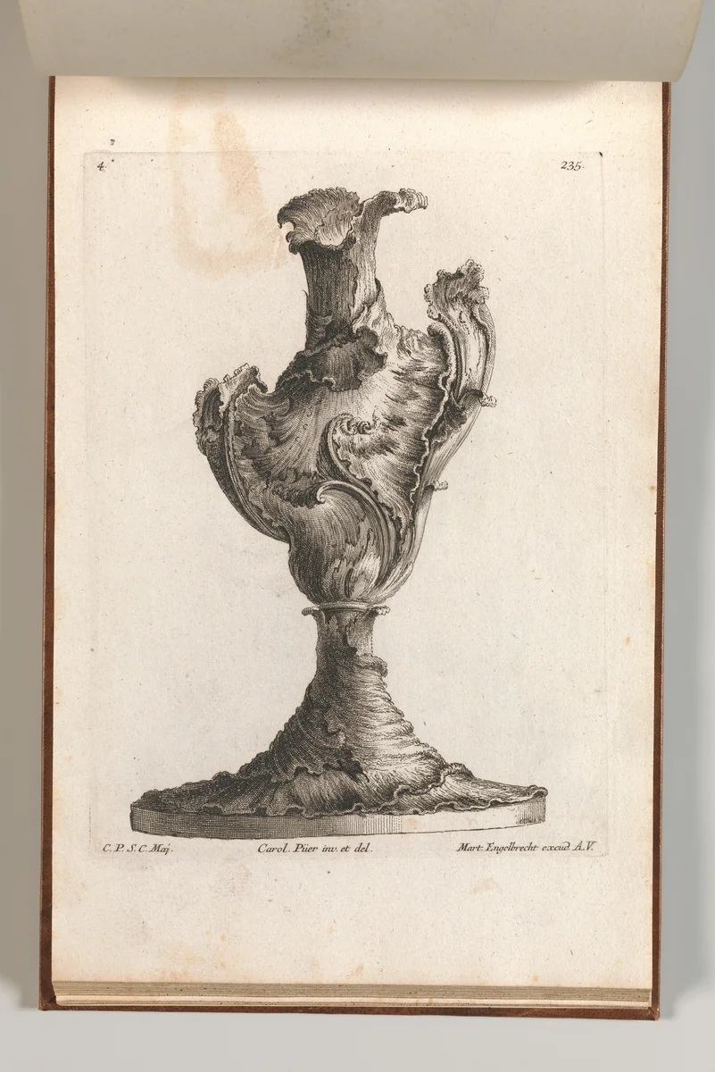 Design for a large Asymmetrical Vase, Plate 4 from: 'Neu inventierte Vasi auf die neueste manier' by Jacob Gottlieb Thelot, book, 1745-1755