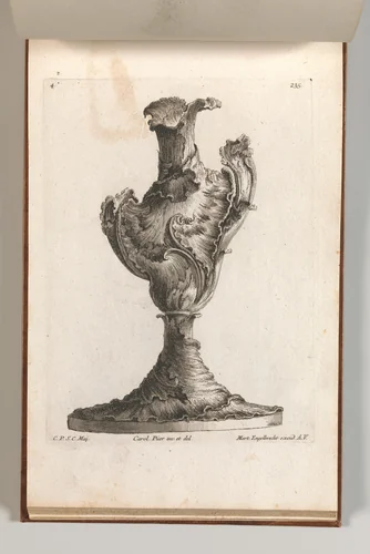 Design for a large Asymmetrical Vase, Plate 4 from: 'Neu inventierte Vasi auf die neueste manier' by Jacob Gottlieb Thelot, book, 1745-1755