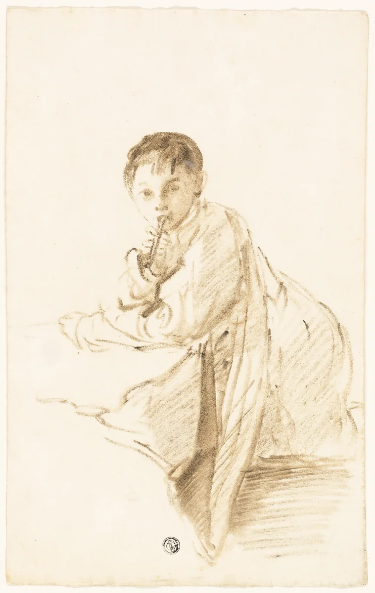 Child with Musical Instrument by Thomas Barker or Thomas Jones Barker, drawing, 1789-1849