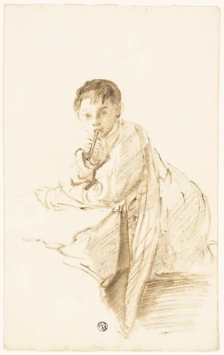 Child with Musical Instrument by Thomas Barker or Thomas Jones Barker, drawing, 1789-1849