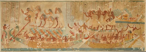 Boats with Mourners and Provisions, Tomb of Neferhotep by Nina de Garis Davies, artwork, -1327