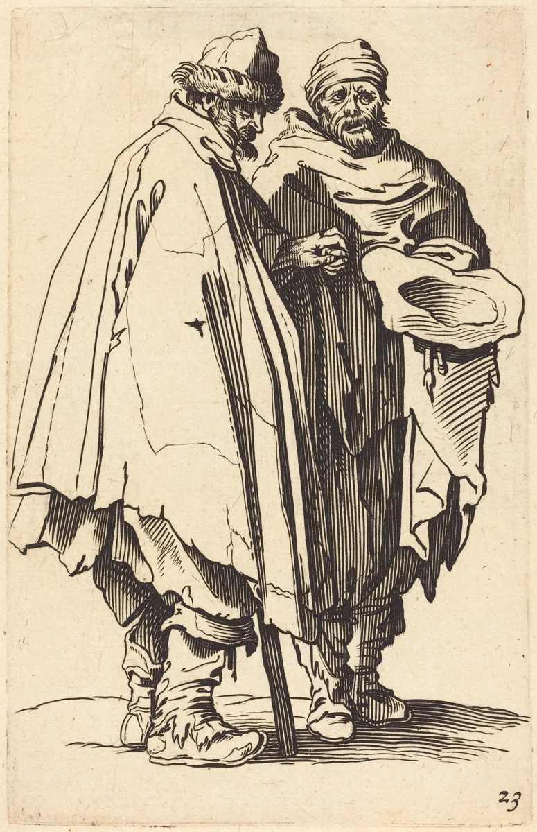 Blind Beggar and Companion by Jacques Callot, print, 1622-1699