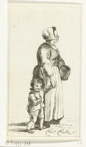 Staande vrouw met kind by Pieter de Mare, print, 1779