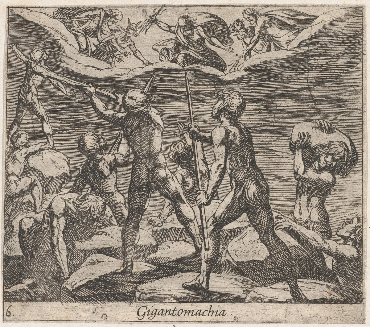 Plate 6: The Giants Attempting to Storm Olympus (Gigantomachia), from Ovid's 'Metamorphoses' by Antonio Tempesta, print, 1606