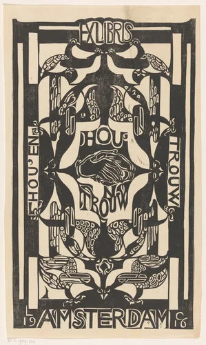 Ex libris van de vereniging Hou'en Trouw by Carel Adolph Lion Cachet, print, 1916