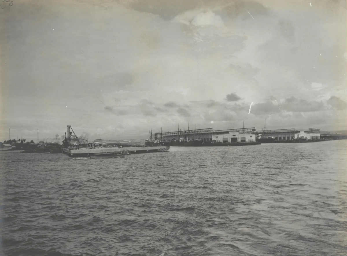 Cristobal Terminals from the bay, showing Piers No. 7, 8, 9 by Unidentified Photographer, photograph, 1915