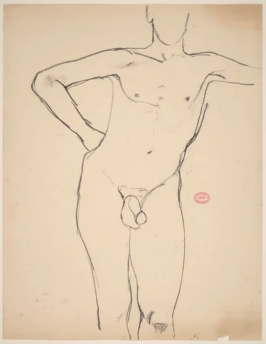 Untitled [standing nude with his right arm akimbo] by Richard Diebenkorn, drawing, 1955-1967