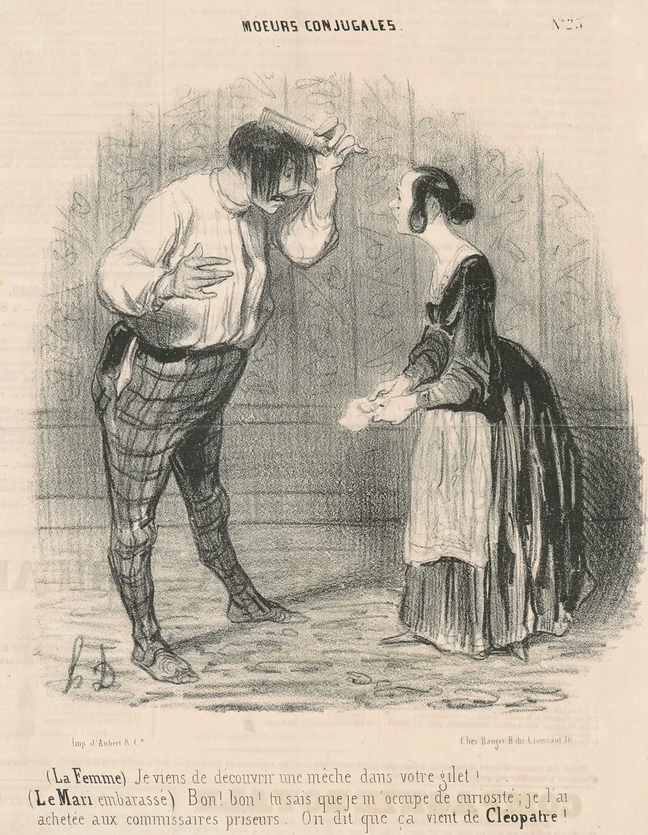 La femme. Je viens de découvrir une mèche... by Honoré Daumier, print, 1840