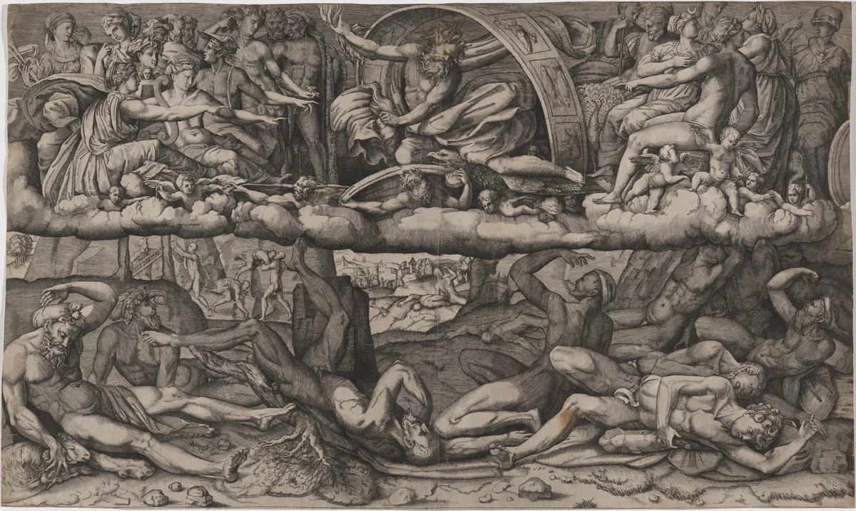 Jupiter Defeating the Giants by Master FG, print, 1540-1549