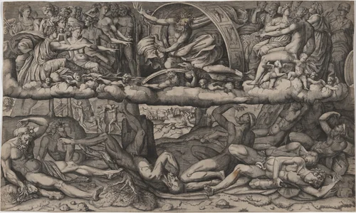 Jupiter Defeating the Giants by Master FG, print, 1540-1549