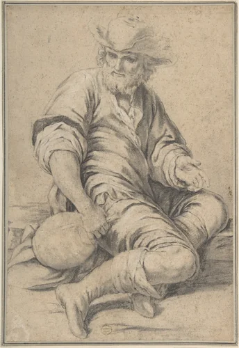 Seated Man Holding a Jug by anonymous, drawing, 1600-1700
