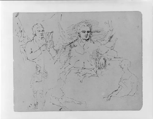 Five Figure Sketches, Including Two Half-length Steated Male Portrait Types (from Sketchbook) by Thomas Sully, artwork, 1810-1820
