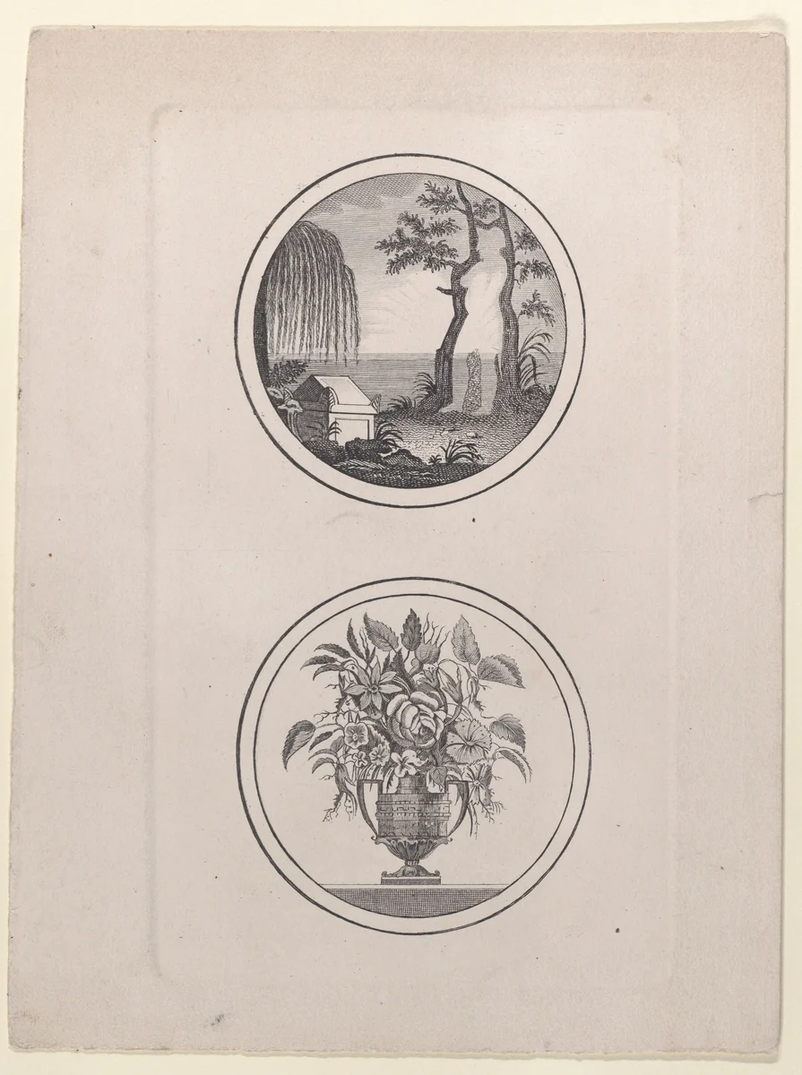 Hidden silhouette of Napoleon visiting his tomb; vase of flowers by anonymous, print, 1821-1900
