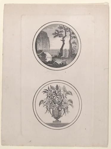 Hidden silhouette of Napoleon visiting his tomb; vase of flowers by anonymous, print, 1821-1900