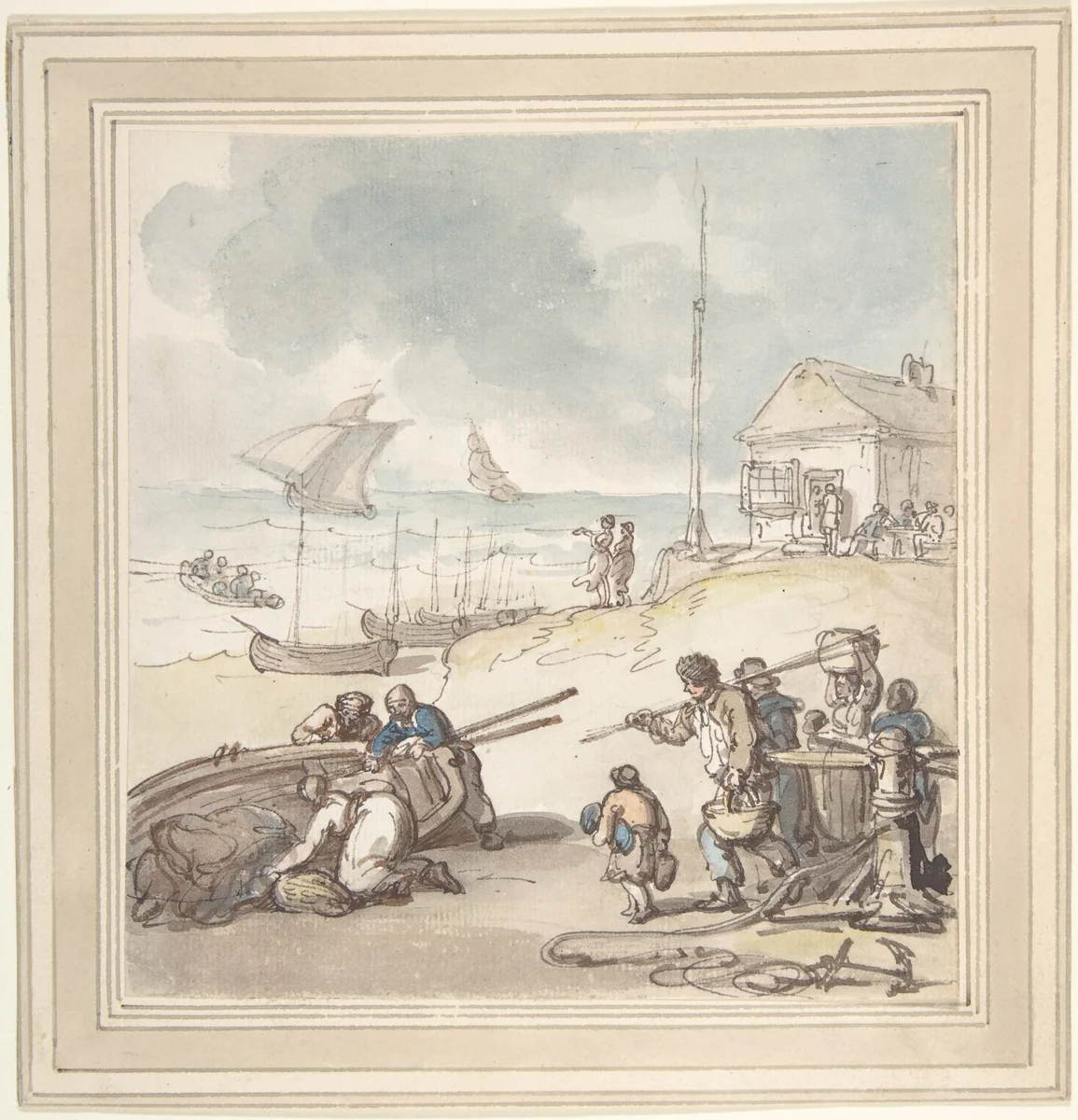 Figures by the Seashore by Thomas Rowlandson, drawing, 1770-1827