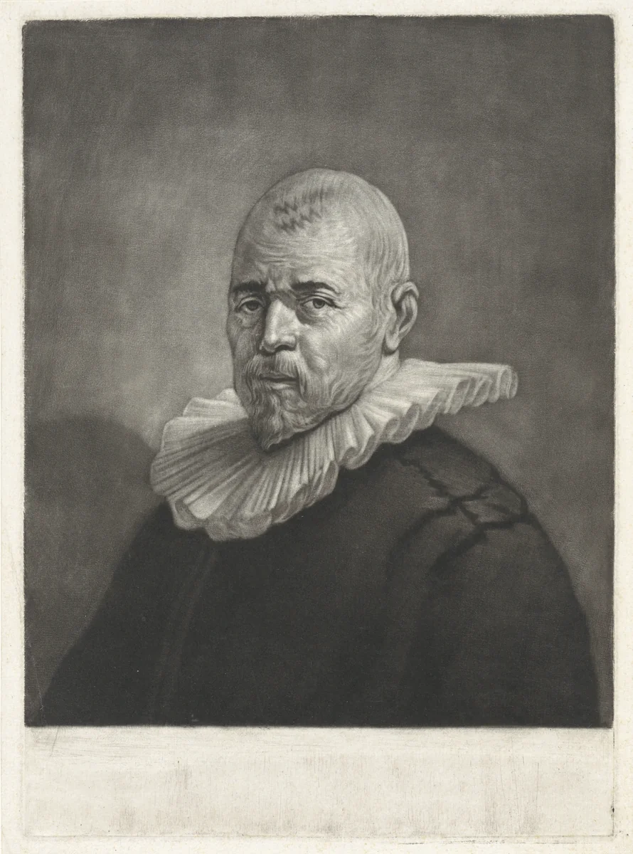 Portret van een man met een geplooide kraag by Jan Stolker, print, 1734-1785