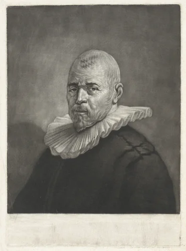 Portret van een man met een geplooide kraag by Jan Stolker, print, 1734-1785