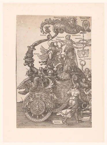 Triomfwagen van keizer Maximiliaan I by Hans Guldenmund, print, 1527-1529
