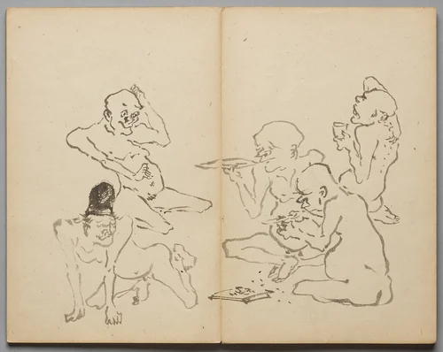 Drinking Party from Sketch Album by Kawanabe Kyōsai (河鍋暁斎), book, 1855-1889