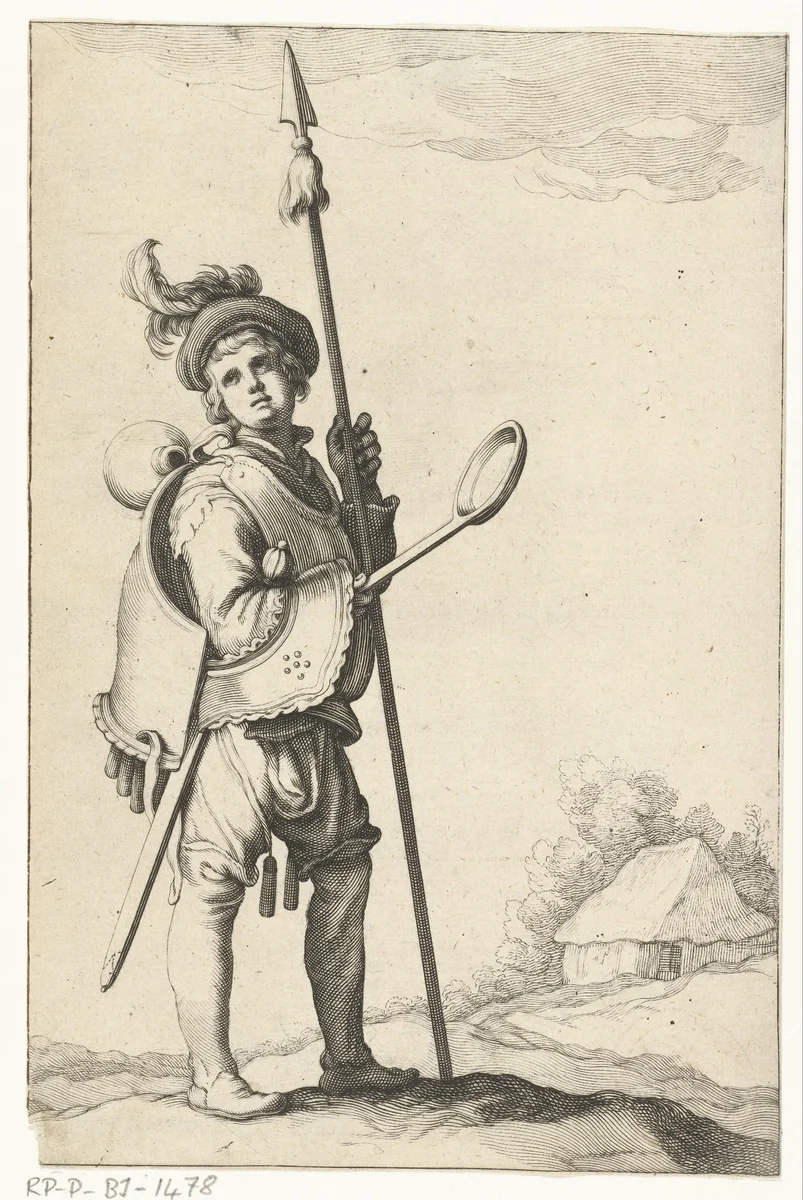 Soldatenjongen met speer by Frederick Bloemaert, print, 1650-1750