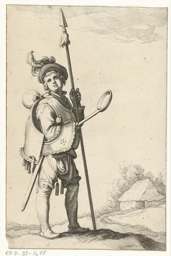 Soldatenjongen met speer by Frederick Bloemaert, print, 1650-1750