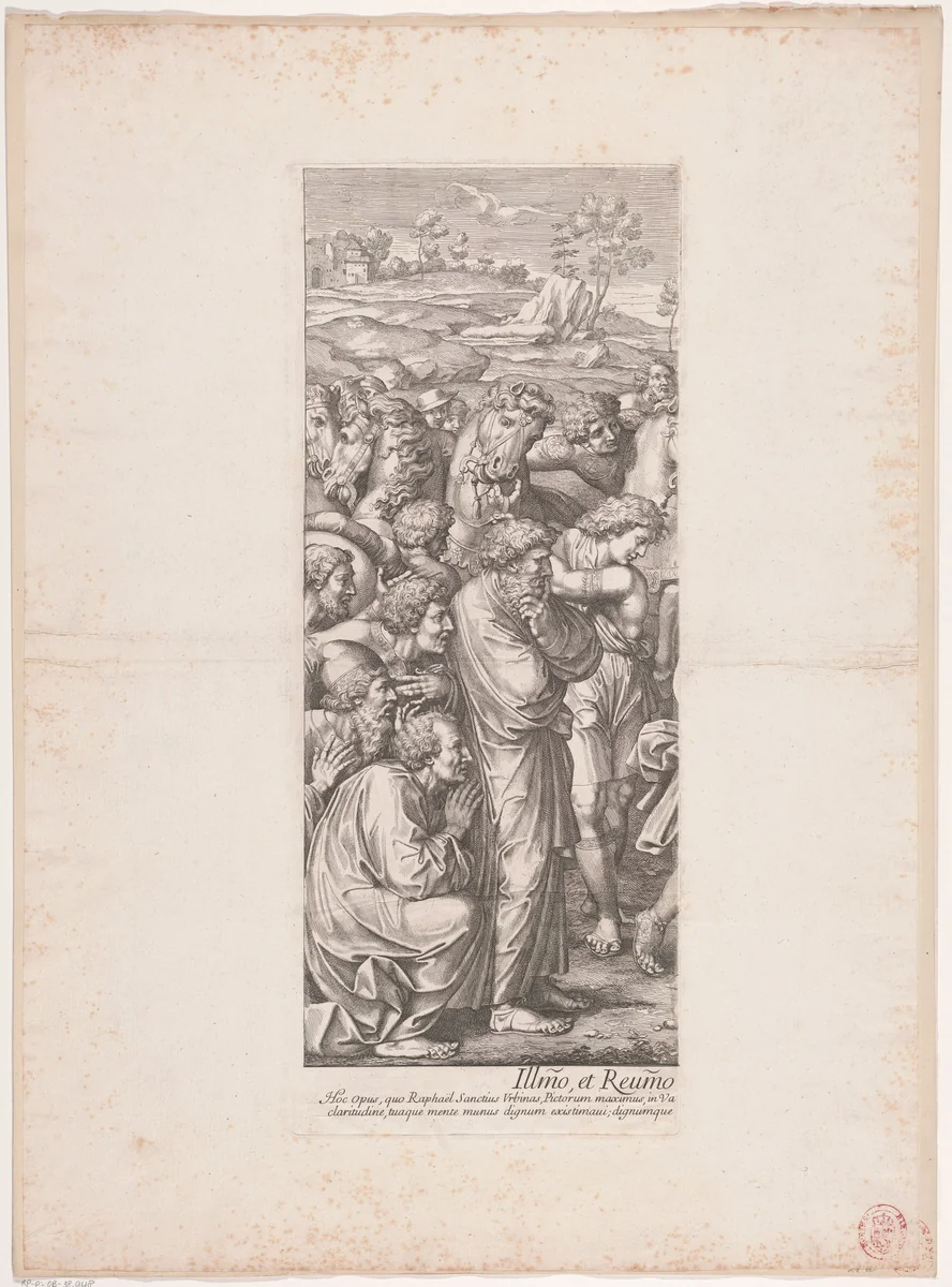 Aanbidding door de koningen (linker deel) by Pietro Sante Bartoli, print, 1645-1700