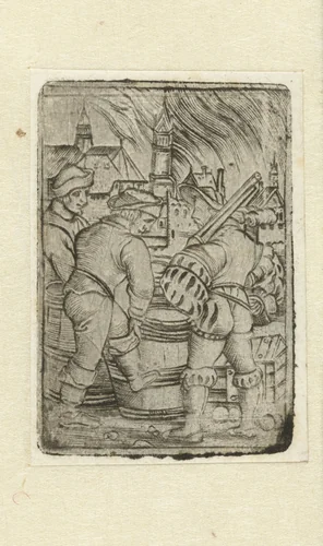 Bewakers bij de kruitvaten by anonymous, print, 1510-1599