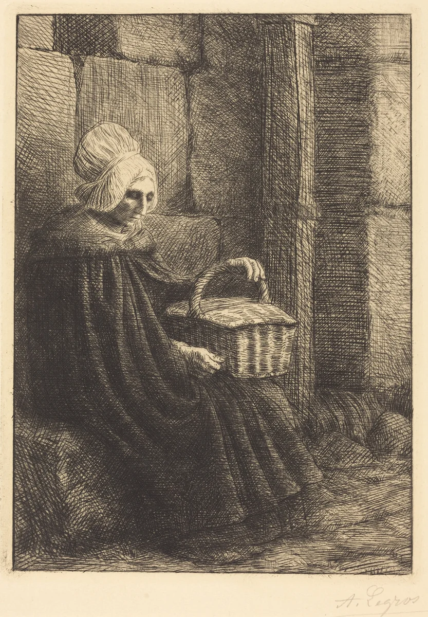 Peasant Woman of Boulogne (Paysanne des environs de Boulogne dite La femme au panier) by Alphonse Legros, print, 1837-1911