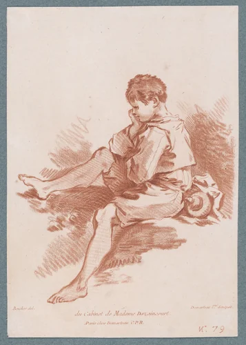 Young peasant boy seated facing left by Gilles Demarteau, print, 1737-1776