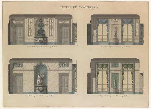 Longitudinal and Cross Sections of the Dining Rooms of the Hôtel de Montholon by Jean Jacques Lequeu, drawing, 1785-1786