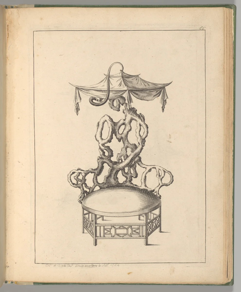 Plate 66: Arm Chair, from "A New Book of Chinese Designs" by Matthias Darly, book, 1754