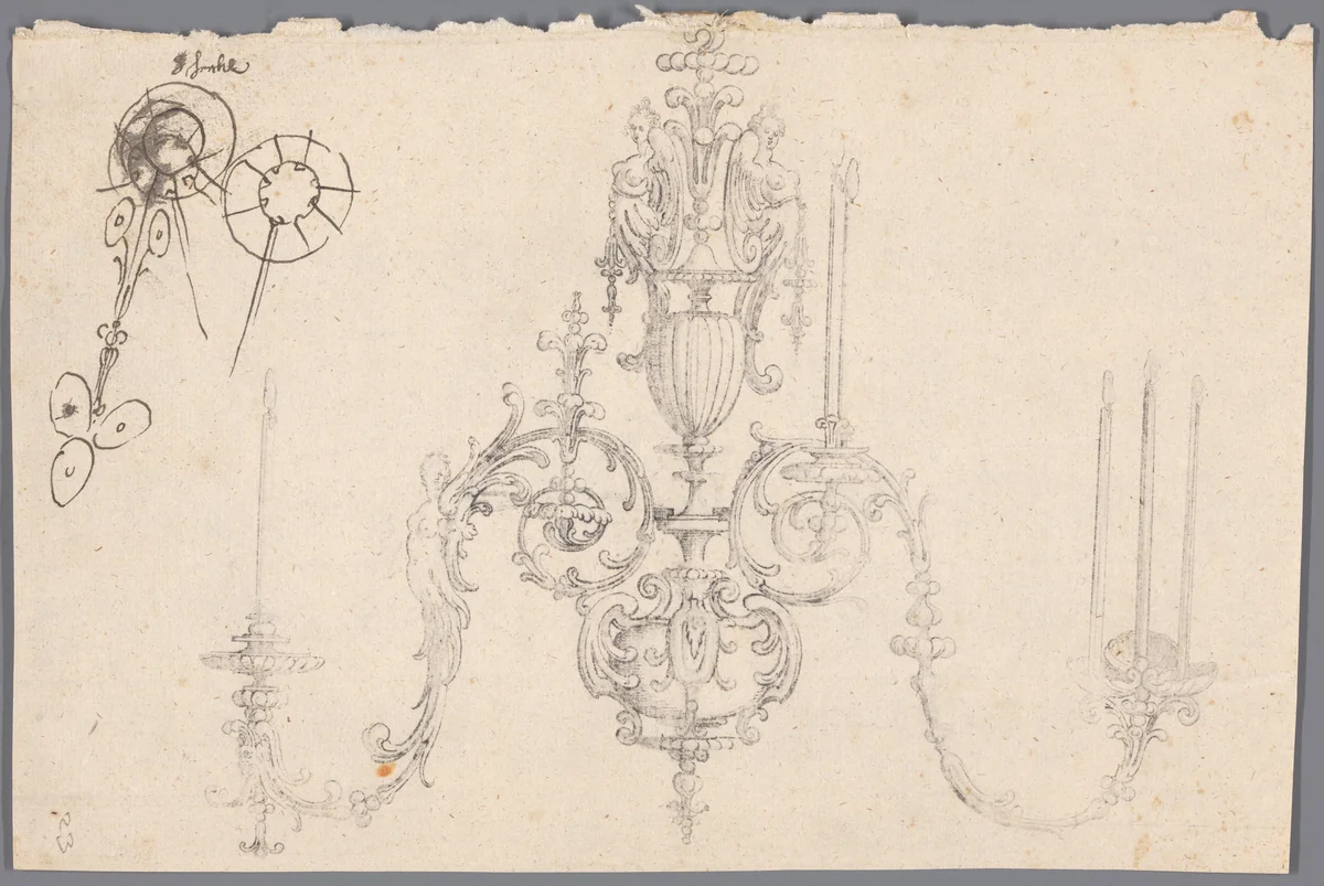 Afdruk van een tekening van een kroonluchter by anonymous, drawing, 1600