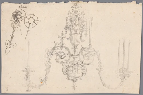 Afdruk van een tekening van een kroonluchter by anonymous, drawing, 1600