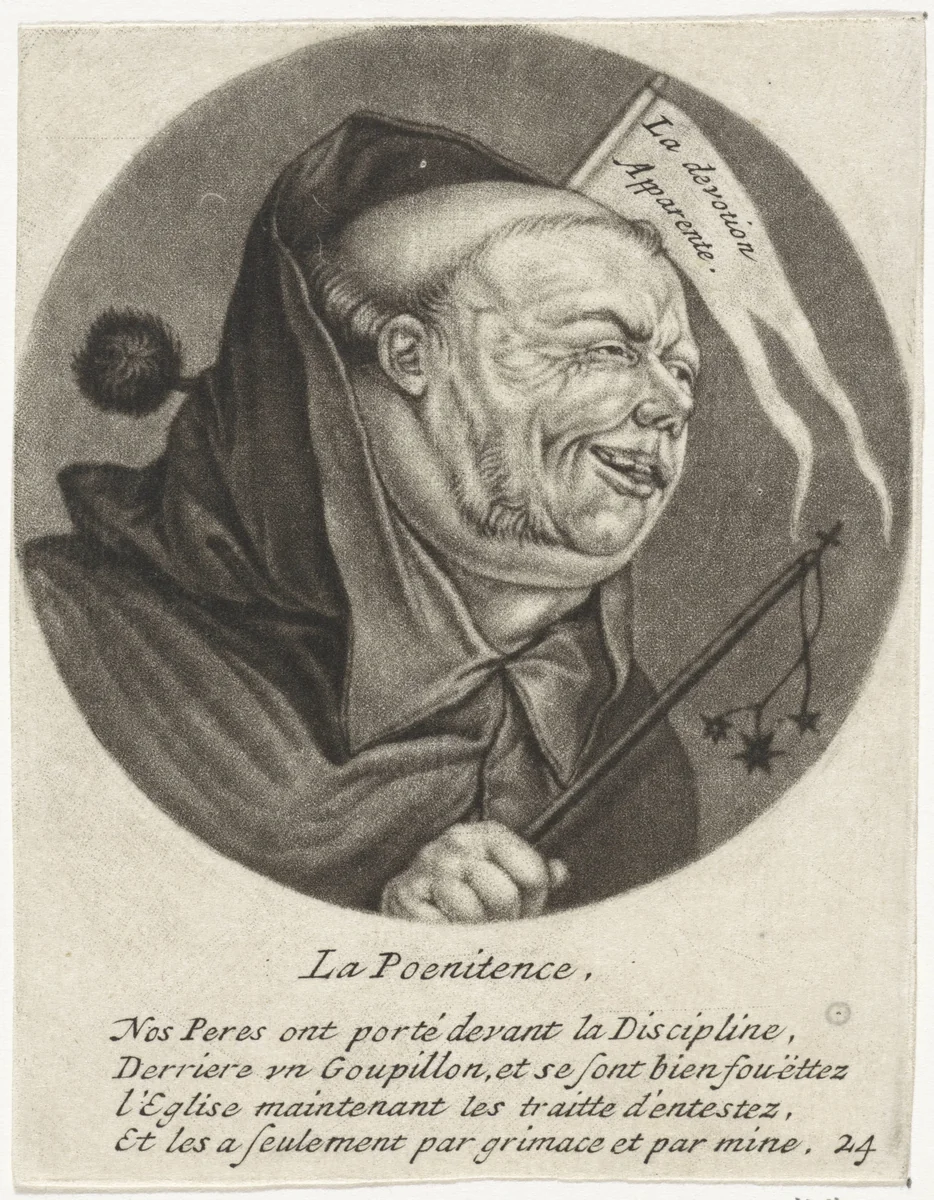 Monnik met een zweep by Jacob Gole, print, 1670-1724