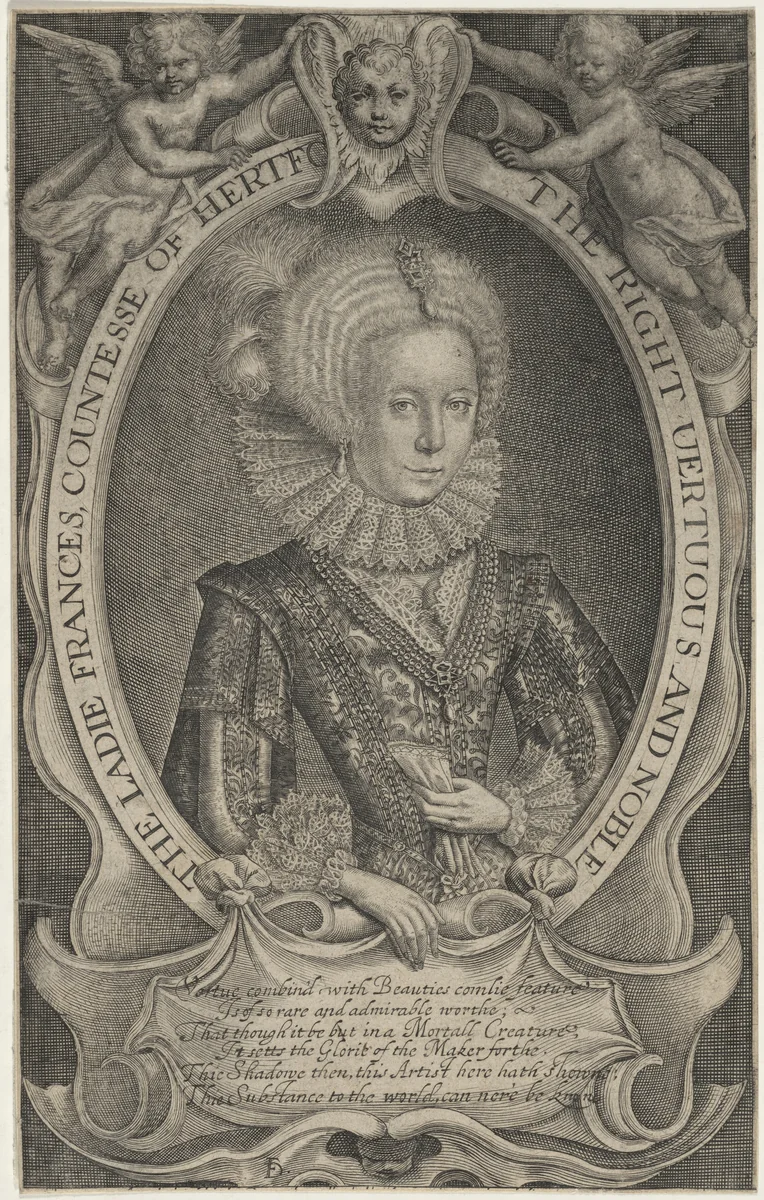 The Ladie Frances, Countesse of Hertford (Frances Howard) by Francis Delaram, print, 1590-1627