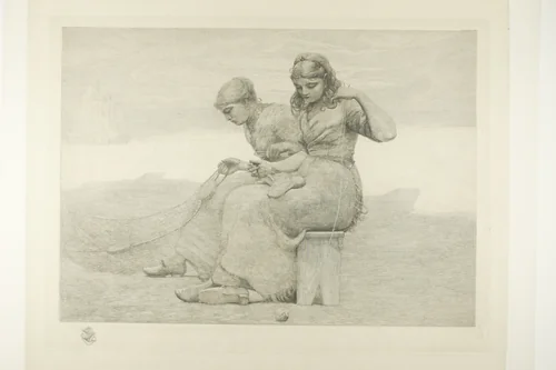 Net Menders by Winslow Homer, print, 1856-1910