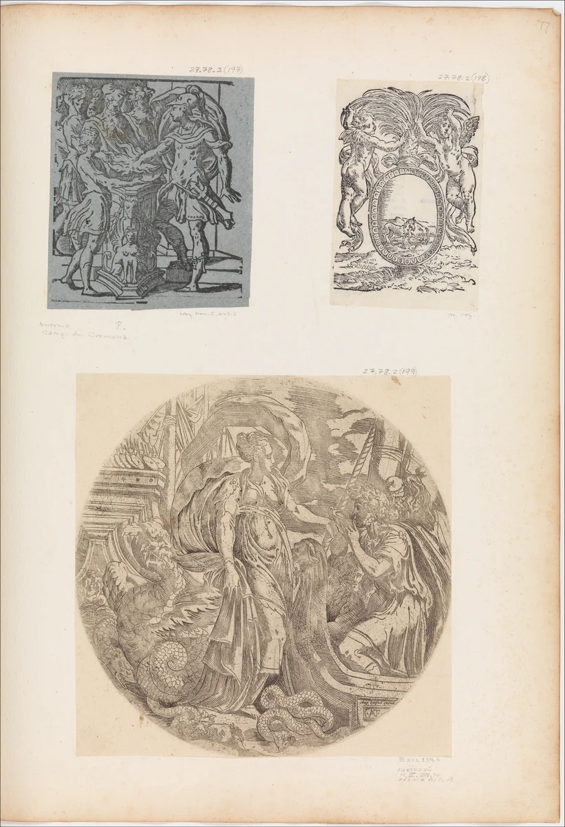 Emblem from a Book with Putti and a Unicorn by anonymous, print, 1500-1599