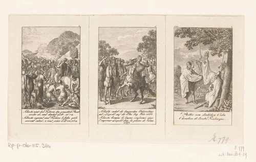 Drie voorstellingen uit de geschiedenis van Polen by Daniel Nikolaus Chodowiecki, print, 1795