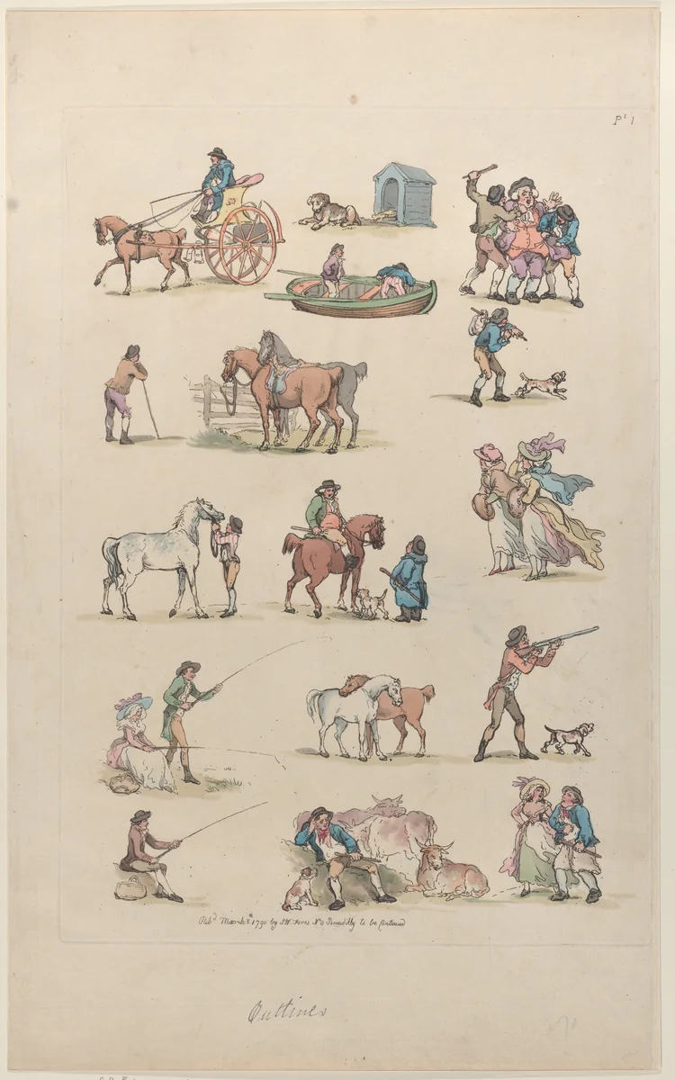 Plate 1, Outlines of Figures, Landscapes and Cattle...for the Use of Learners by Thomas Rowlandson, print, 1790