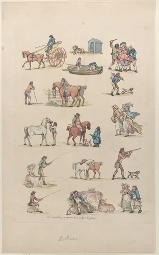 Plate 1, Outlines of Figures, Landscapes and Cattle...for the Use of Learners by Thomas Rowlandson, print, 1790