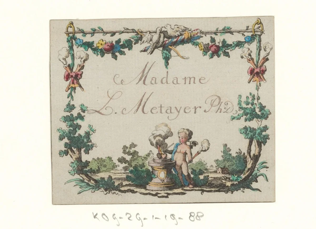 Bruiloftskaart voor 'Madame L. Metayer Phz.' by anonymous, print, 1780-1790