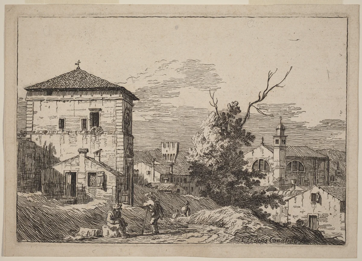 Landscape with a Dead Tree by Bernardo Bellotto, print, 1741-1742