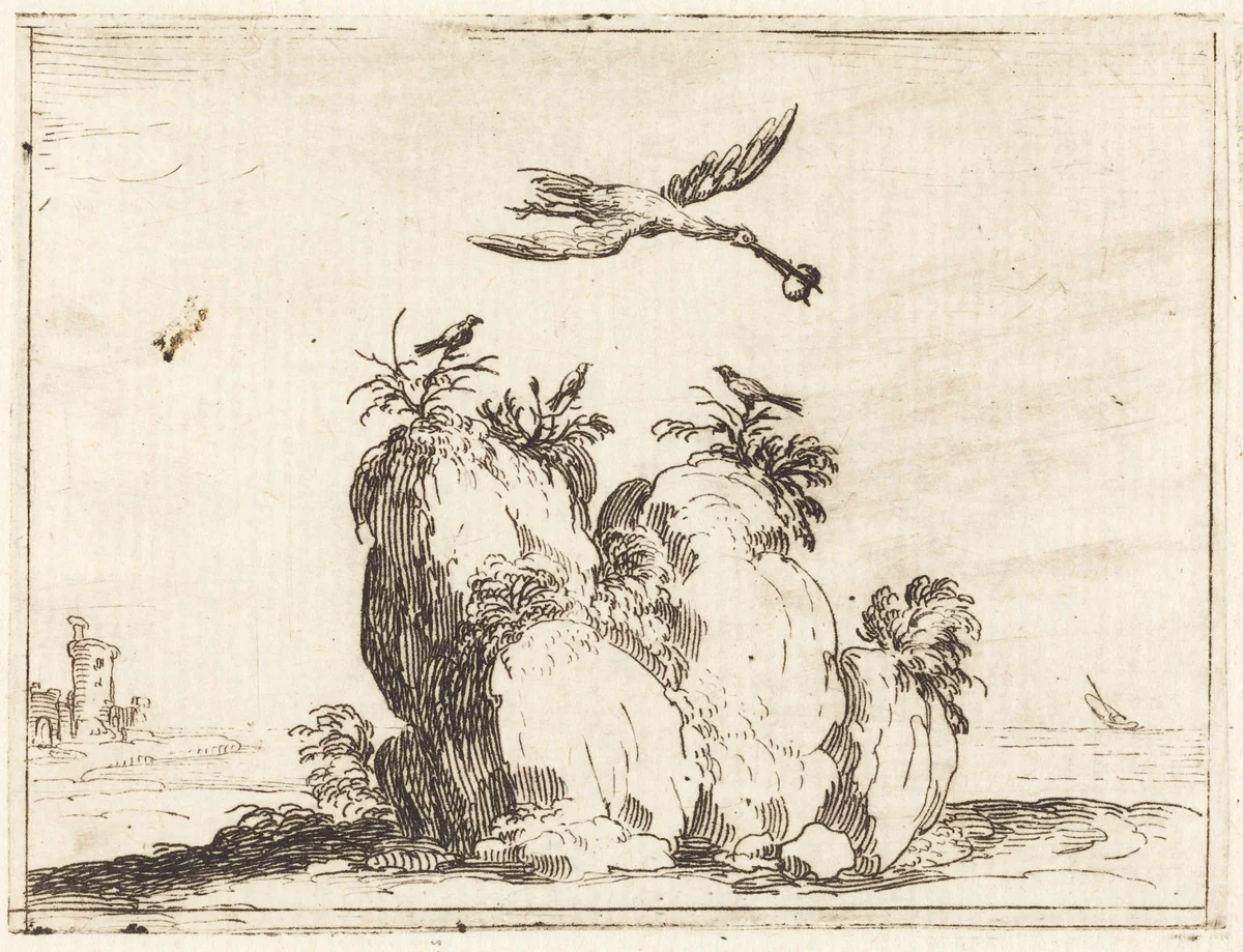 Crane Flying by Jacques Callot, print, 1628